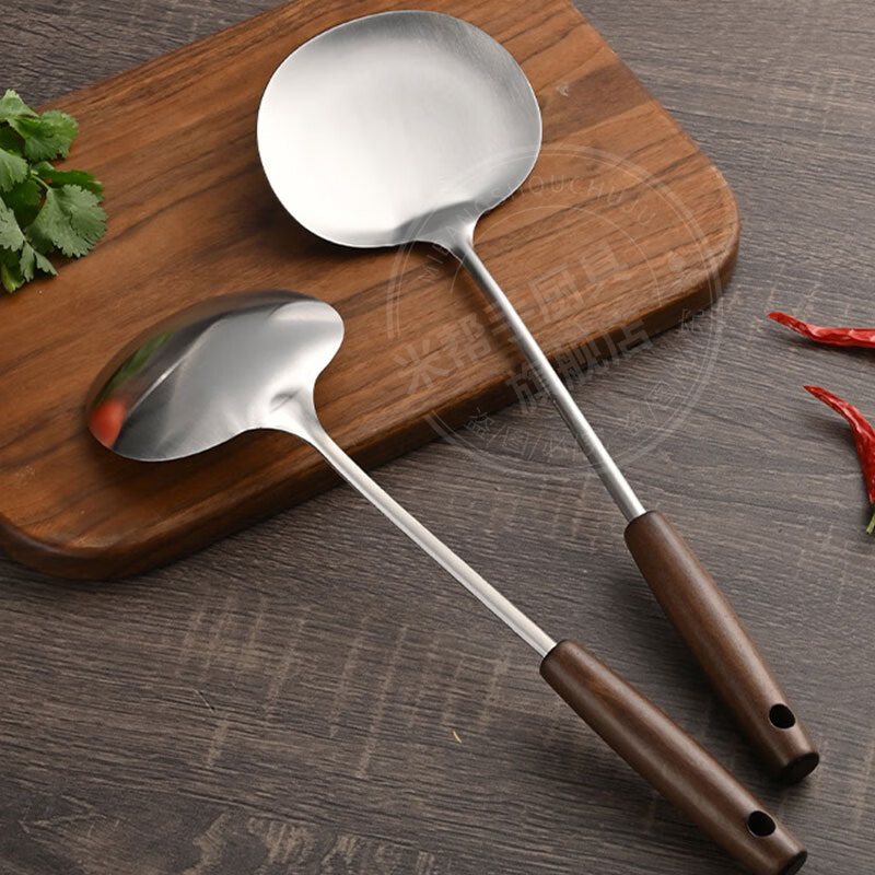 Rice helper mushroom shovel cooking shovel Guizhou cooking spoon household extended wooden handle shovel long handle cooking spoon stainless steel spatula extended handle thickened large mushroom shovel