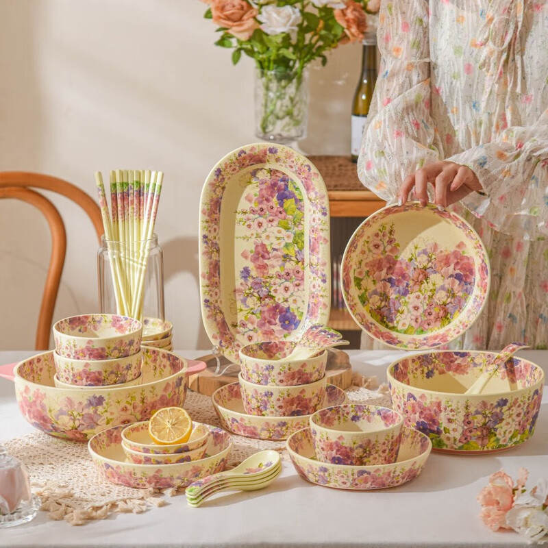 Huadian Blossoms Ceramic Bowl Housewarming Birthday Gift Ladies Wedding Tableware Wedding Souvenir Gift Box Set Gift Box Set Sweet Food for 2 People 15-piece Set