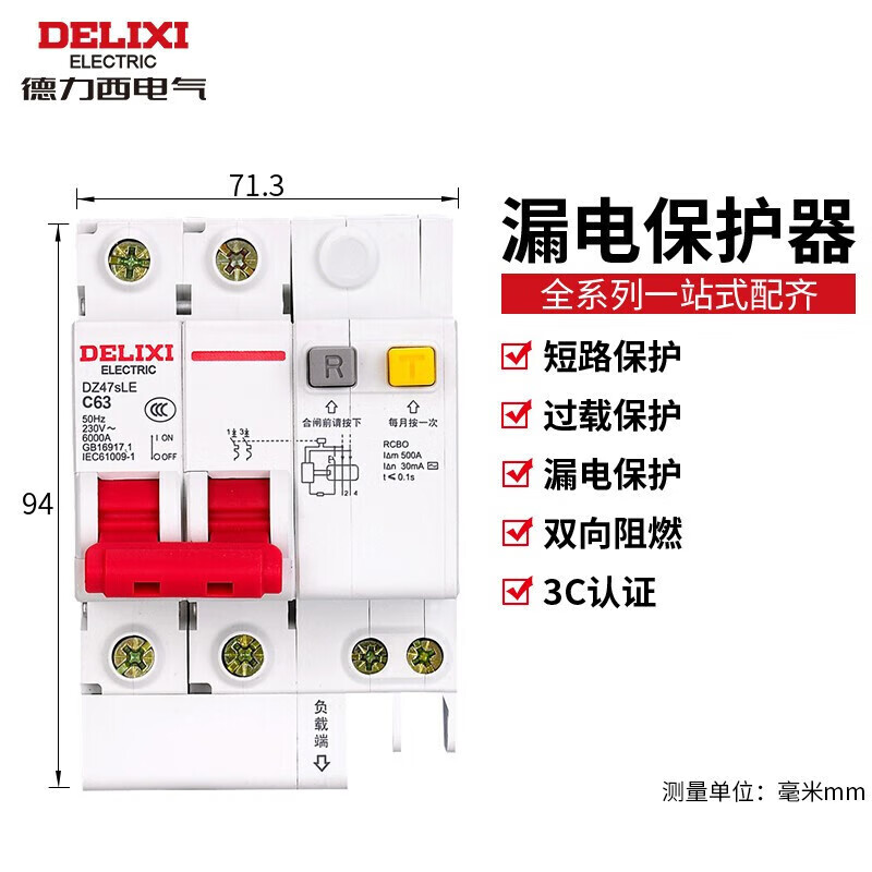 Delixi Electric air leakage protection circuit breaker leakage protection switch DZ47sLE 2P C 63A