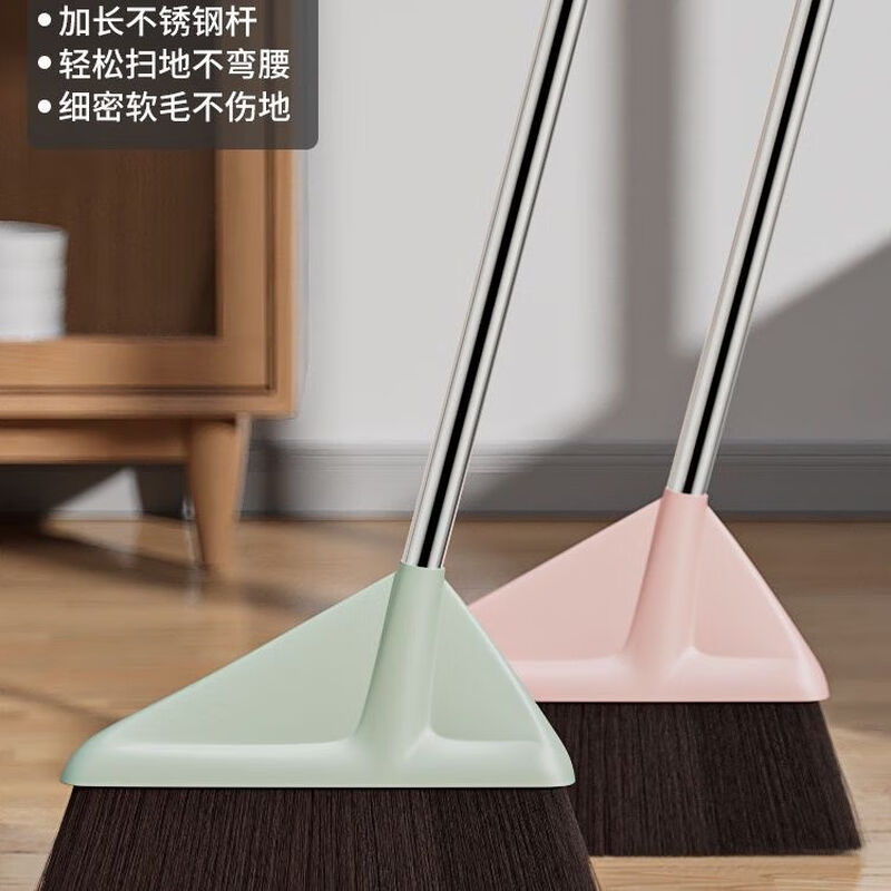 Broom single household single handle sweeping broom soft bristles enlarged broom combination non-stick hair long handle non-bending extended pole large broom glacier blue