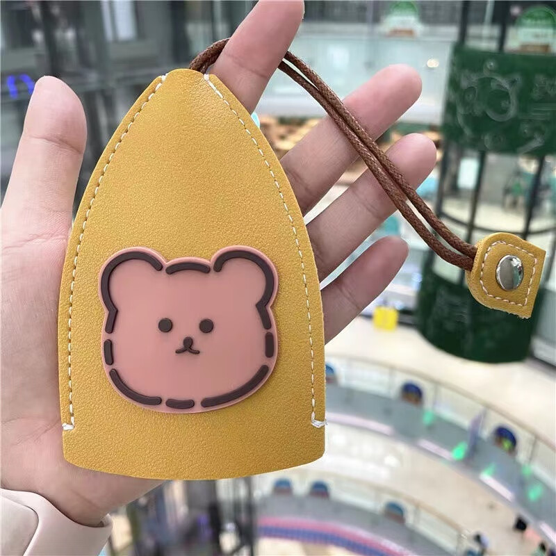 Yunluo Cute Bear Valentine's Day car key bag storage universal keychain bag all-in-one compact mini creative pull-out style Cute Bear-Pink Key Bag