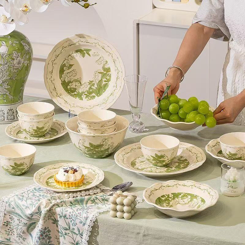 Persson underglaze color bowl and dish set household small fresh ceramic tableware housewarming gift Chun Ling Yu 33 pieces