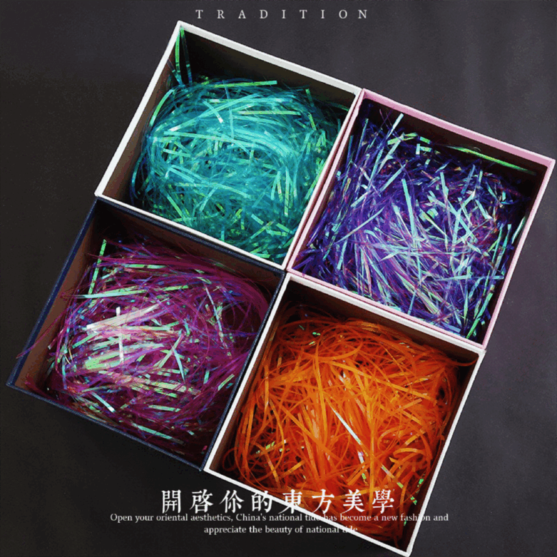 Raffia filling color gift box glitter colorful fantasy silk gold wedding candy fruit box souvenir decoration colorful bright silk 1mm 100g a pack