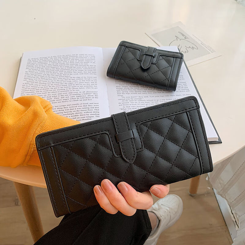 Kangaroo wallet women's short 2025 new Internet celebrity retro rhombus simple light luxury coin purse folding long wallet short black