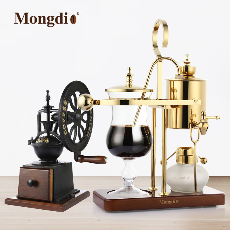 Mongdio Royal Belgian Pot Home Stainless Steel Siphon Coffee Maker Filter Pot Coffee Pot Set Rich Gold