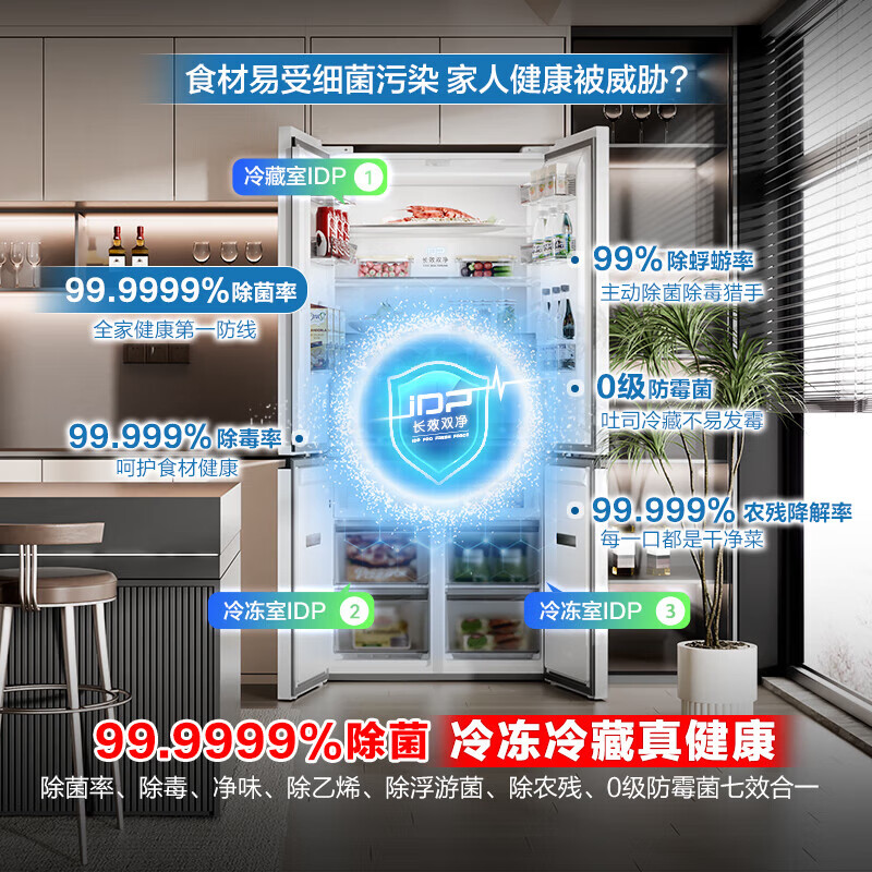 Rongsheng Cube Sugar 505L double-open four-open cross door dual-system circulation IDP active sterilization and deodorization ultra-thin zero-embedded first-class energy efficiency white refrigerator national subsidy World Cup Rongsheng Cube Sugar 505L double purification dual system white