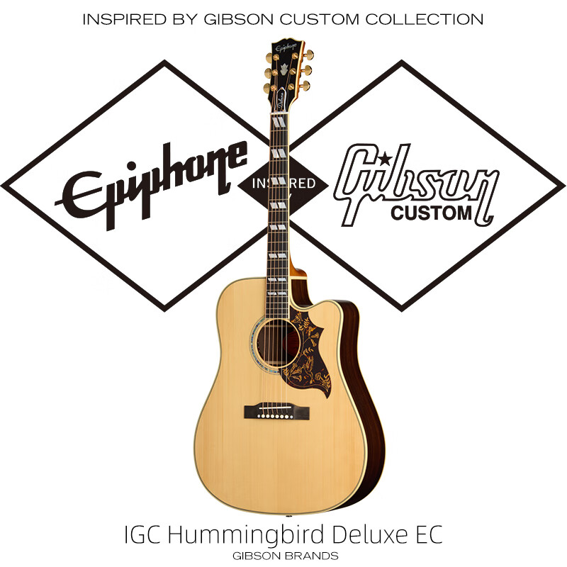 Epiphone Hummingbird Deluxe EC NA wood color full single cutaway electric box luxury acoustic guitar
