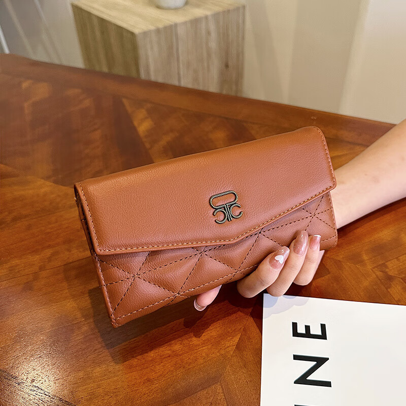 Kangaroo Women's Long Wallet Women's Tri-fold Large Capacity New Multi-card Slot Diamond Coin Purse ID Card Holder Mobile Phone Bag Black