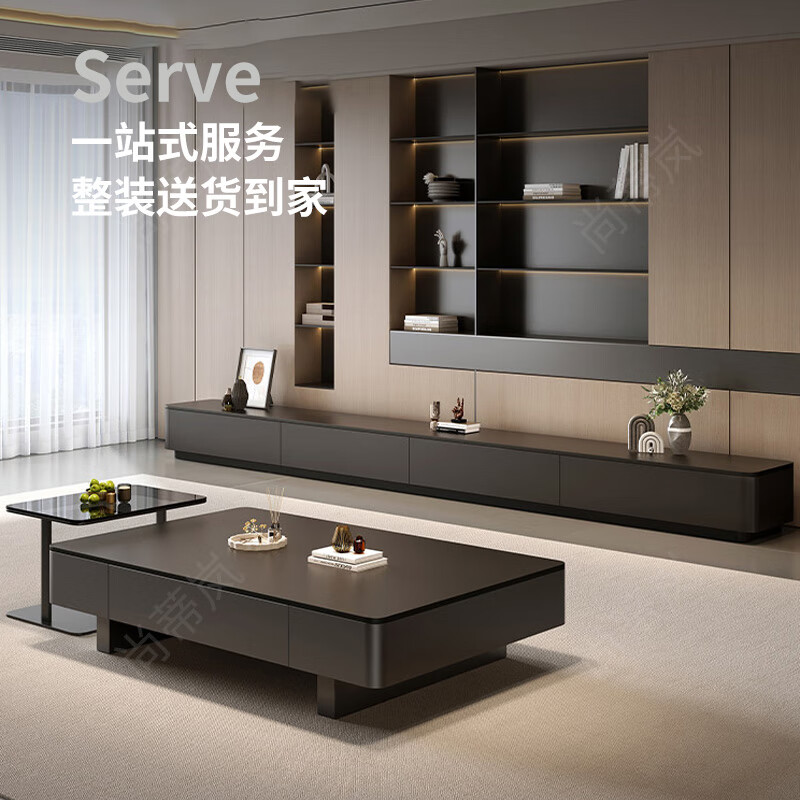 Shantilan slate coffee table living room light luxury high-end mobile small coffee table small apartment modern simple coffee table rectangular tea machine 140*60 pure black slate + black cabinet black frame