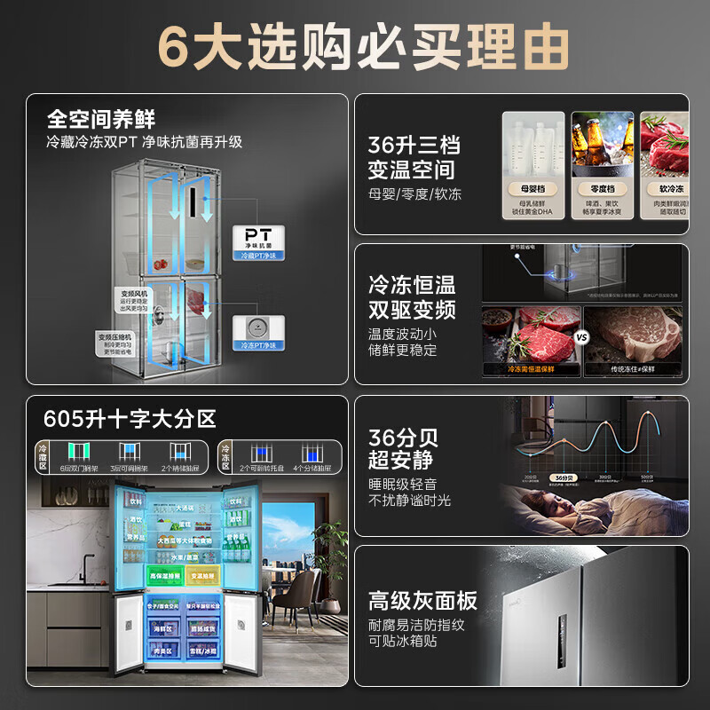 Midea 635 first-class energy-efficiency dual-frequency cross-shaped double-door four-door household smart refrigerator air-cooled, frost-free, ultra-large capacity (supports Hongmeng Zhilian) new product launched MR-635WSPZE