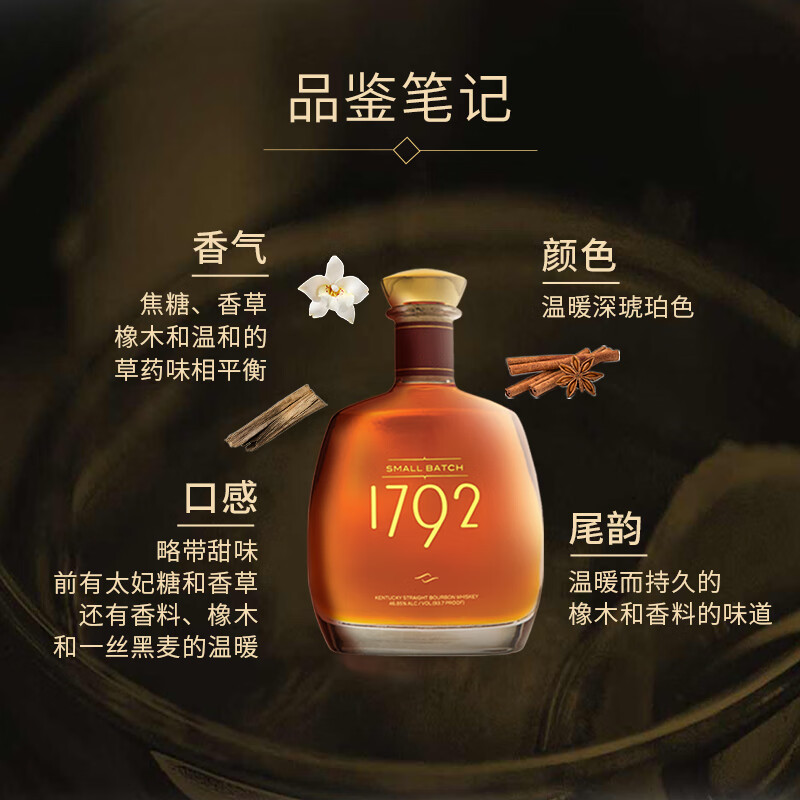 Buffalo Trace 1792 small batch bourbon whiskey imported from Barton Distillery in Kentucky, USA, caramel vanilla cocktail 750ml