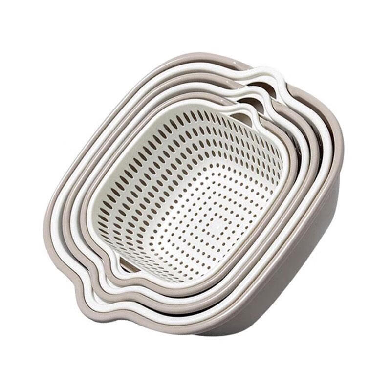 JCZS double-layered vegetable sink drain basket six-piece set kitchen fruit plate living room home cleaning vegetable basin double-layer blue and yellow large + medium + small + extra small 8-piece set