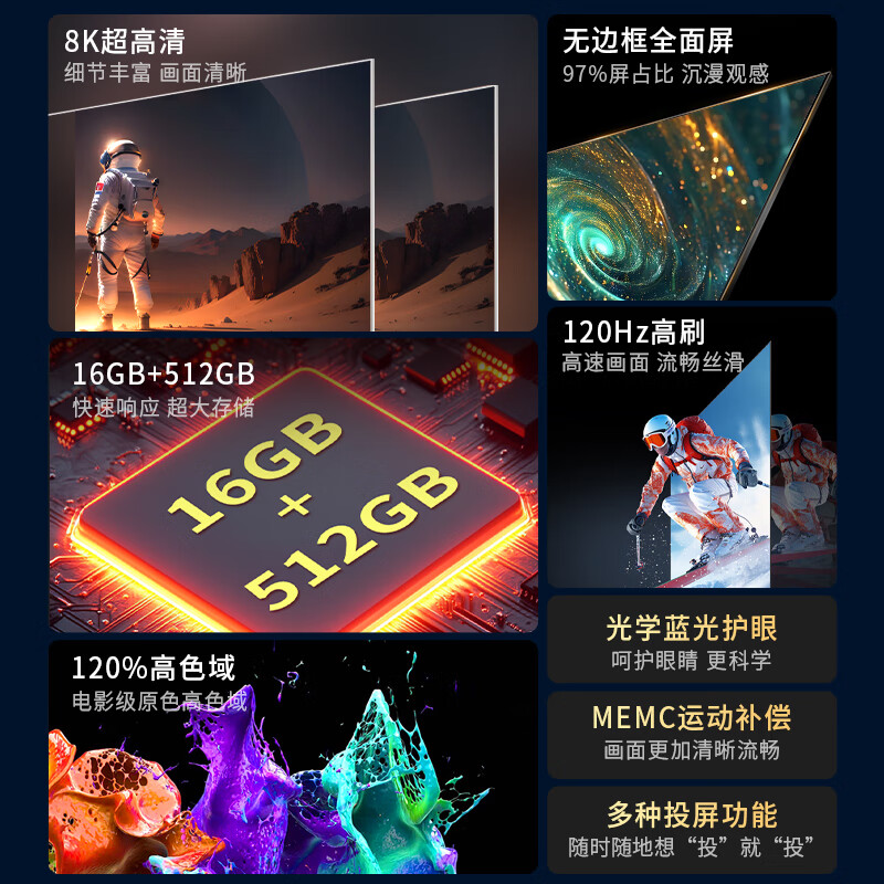 Super Color Ace Top 10 TVs New Frameless 8K LCD Full Screen Ultra HD Blu-ray Smart Network WiFi Voice Mobile Screen Projection Living Room Home Eye Protection 65-inch Frameless Smart Network Ultimate Edition Worry-Free After-Sales + Door-to-Door Delivery + Brand Extended Warranty