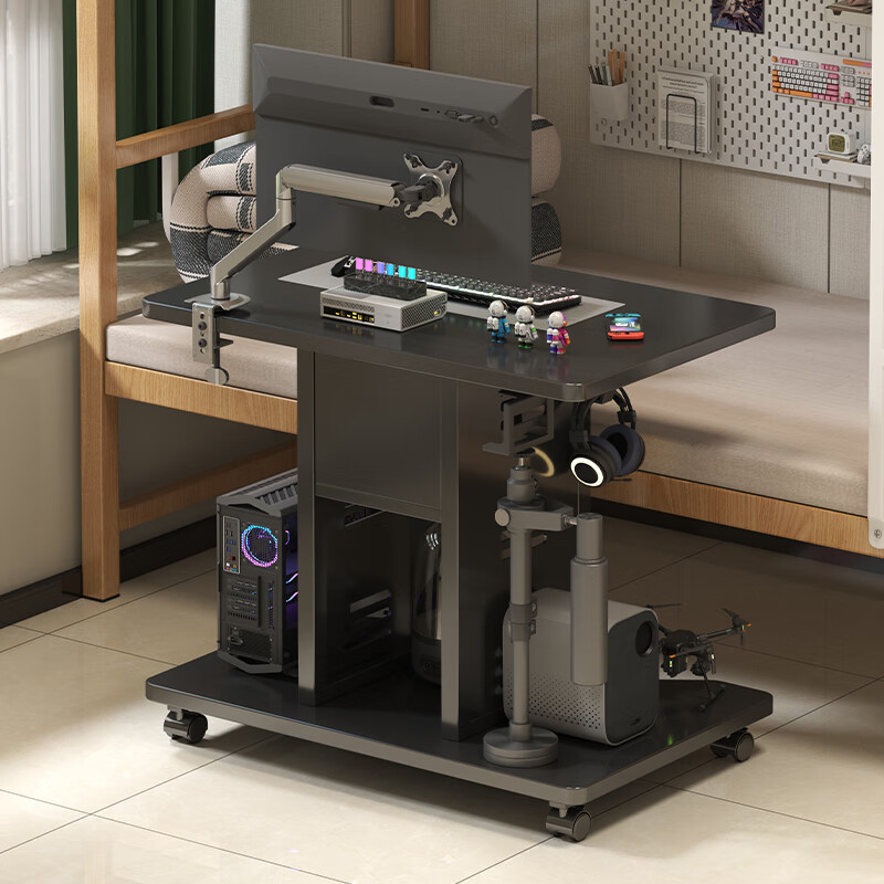 Zuoyin solid wood desktop computer desk notebook e-sports table small movable small table dormitory home bedroom bedside table Jingcang straight hair obsidian black 80*60*75cm