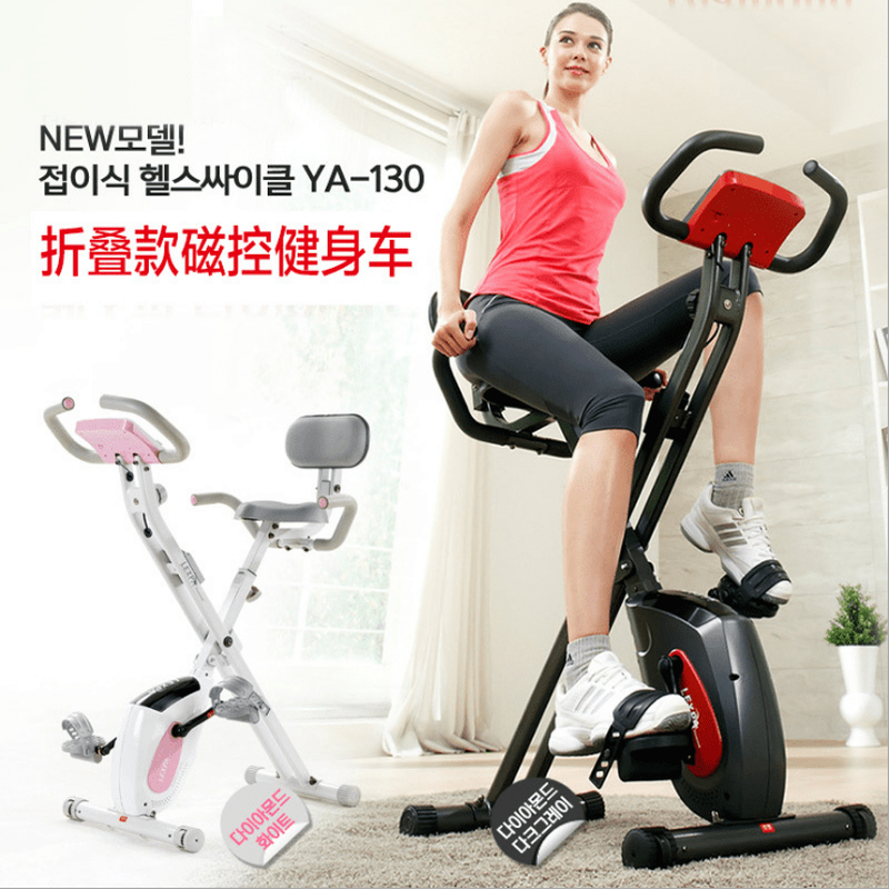 Iosn horizontal exercise bike home magnetic pedal bicycle foldable spinning bicycle indoor sports black magnetic control without backrest + with heart rate