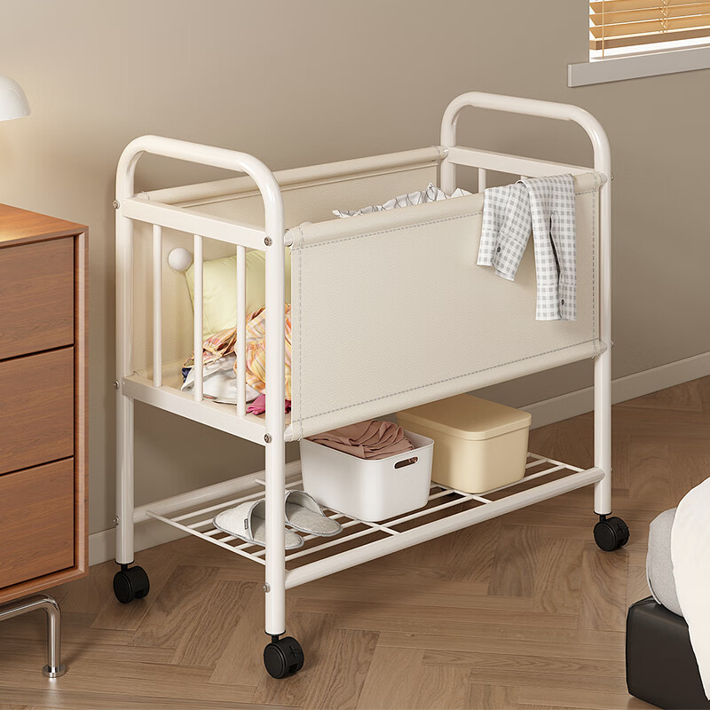 Wooden bottle dirty clothes basket trolley storage rack bedroom bedside clothes storage rack multi-functional sandwich snack storage rack dirty clothes basket trolley white 40cm