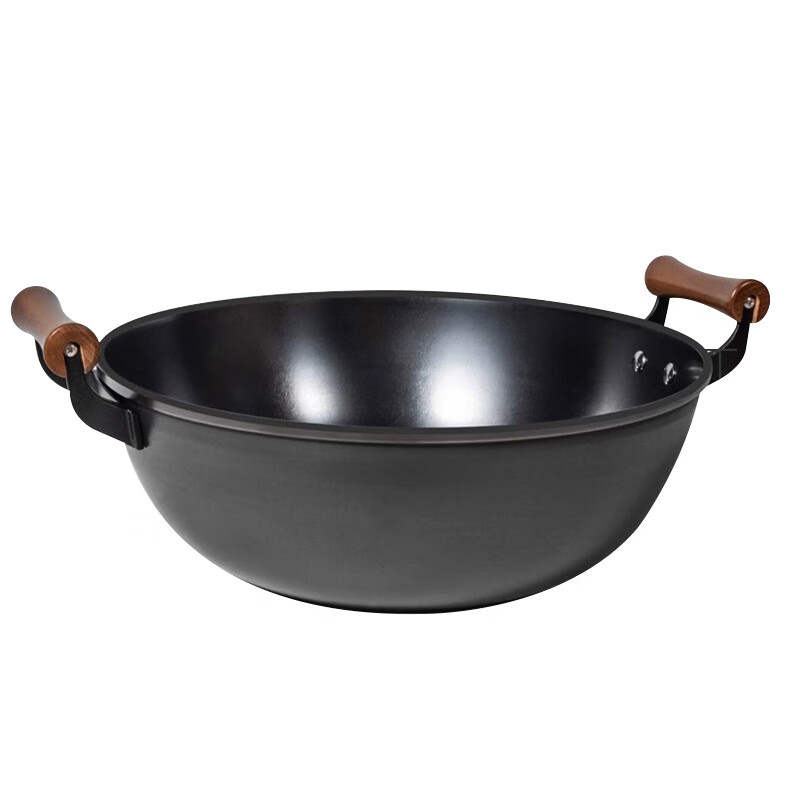 Fat Donglai thickened old-fashioned iron pot and deepened flat-bottomed cooking pot household double-ear cast iron wok induction cooker Fat Donglai same style + erectable steel lid 38cm