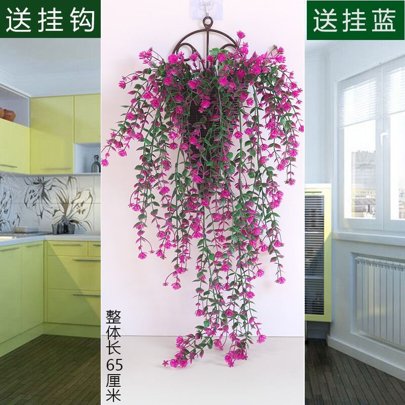 Time Bird Simulation Wall Plant Vine Rose Chlorophytum Plastic Decoration Wall Hanging Rattan Living Room Indoor Hanging Basket Fake Flower 1 Hanging Blue 2 Bundle Buds Rose Vine Pink + Sticky Hanging