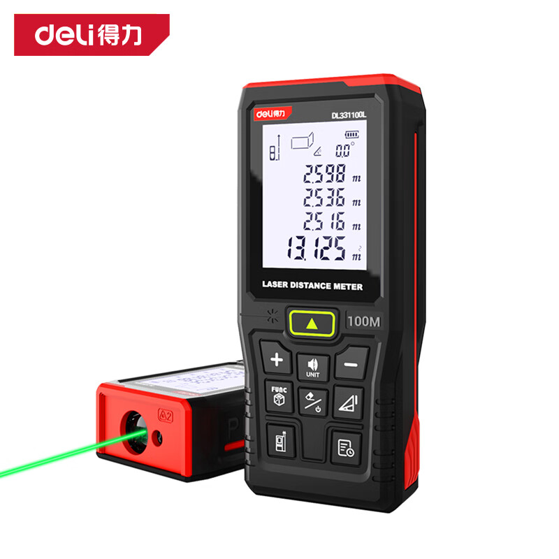 Deli green light outdoor laser distance meter high precision infrared outdoor electronic ruler strong light handheld measuring ruler DL331100L green light distance meter 100m