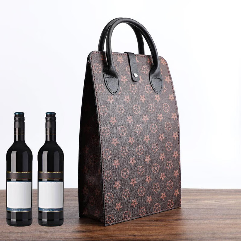 Molin red wine packaging bag box gift box gift portable handbag empty box 2 pieces universal customizable logo brown flower double soft handle