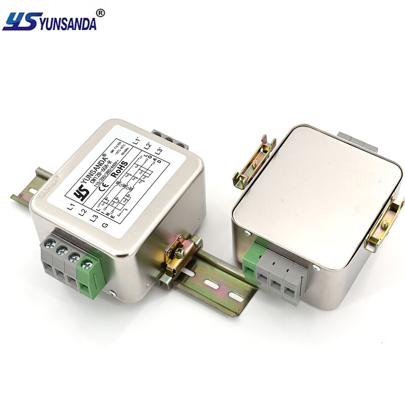 YUNSANDA three-phase three-wire terminal block guide rail type 380V power filter AC anti-interference CW12B-40A-R CW12B-40A-R guide rail installation