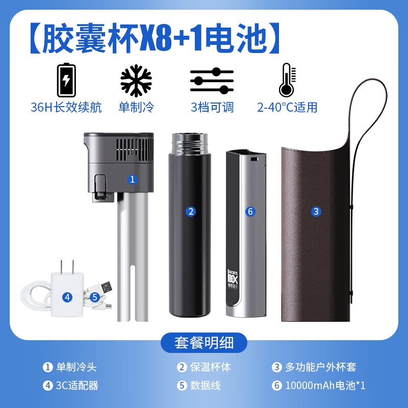 Secret Box Insulin Refrigerator Box Rechargeable Portable Mini Car Refrigerator Can Go On Airplane Medication Refrigerator Cup Refrigerator Box Single Refrigeration X8+1 Battery 36H Battery Life 0.2L