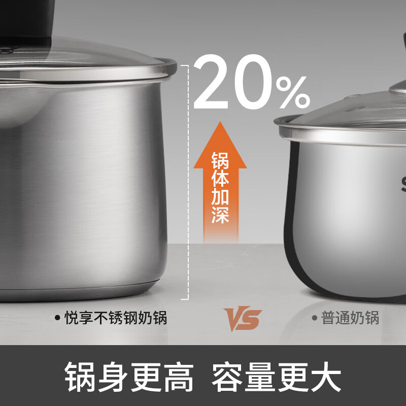 SUPOR Milk Pot 316L Stainless Steel Food Grade Healthy Uncoated Baby Food Pot Deep Double Side Drainage Universal Induction Stove 丨18cm+Steaming Compartment丨Can Steam and Boil 18cm