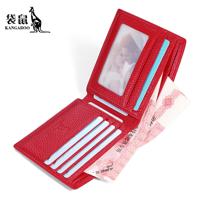 Kangaroo Wallet Women's 2025 New Genuine Leather Short Wallet Women's High-End Simple First-Layer Cowhide Clip Light Thin Small Card Holder Pink--Horizontal Style