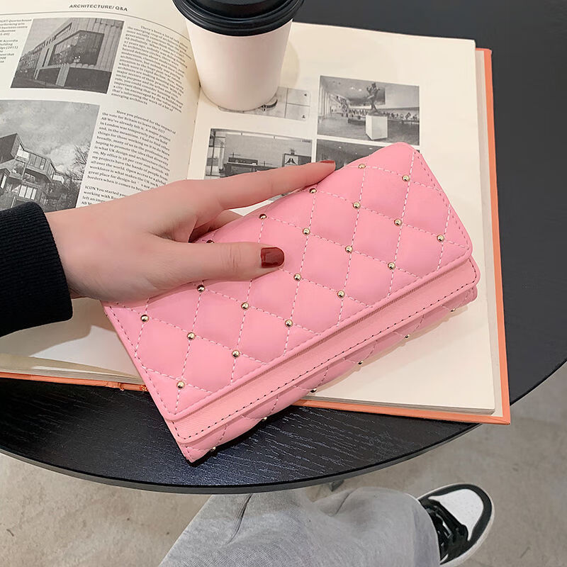 Kangaroo Clutch Women's 2025 Spring New Style Fashion Wallet Large Capacity Textured Folding Women's Rivet Clutch Trendy Black