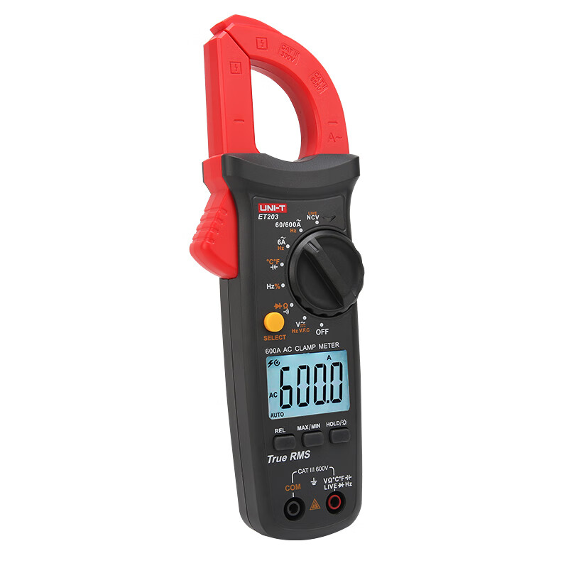 Uliide digital clamp multimeter high-precision clamp meter clamp meter automatic range anti-burn backlight NCV measurement electric meter ET203 (automatic range/AC current 600A)