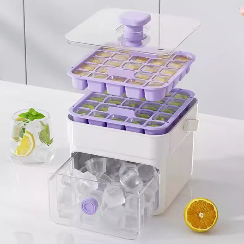 Zhenxi food grade frozen ice cube ice making mold maker silicone ice tray refrigerator ice cube box artifact automatic de-icing press ice cube mold 50 grid ice making artifact purple free ice shovel