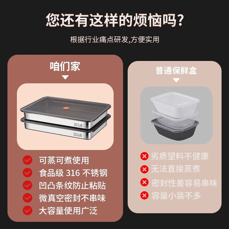 Yingtang Extra Thick 316 Dumpling Box Stainless Steel Food Grade Dumpling Preparation Tray Fresh Box Refrigerator PP Sealing Cover Freezer Box 316 Steel-Dumpling Tray Sealing Cover