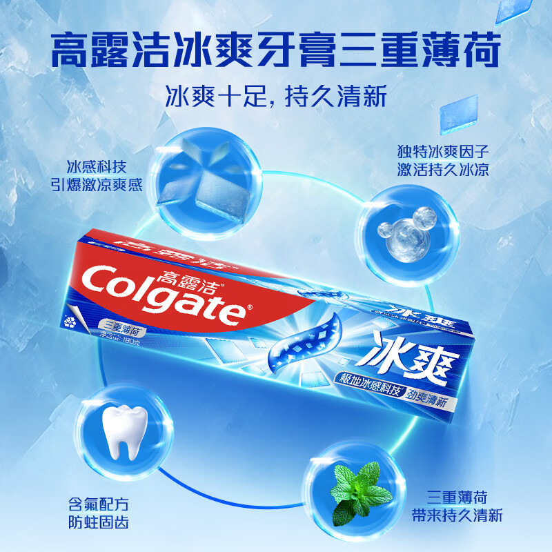 Colgate Icy Triple Mint Toothpaste 180g 10x long-lasting cooling feeling and fresh breath New and old packaging shipped randomly