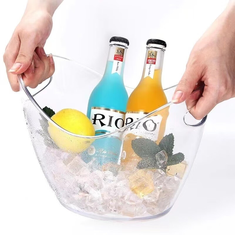 Luluo Food Grade Yuanbao Ice Bucket Bar Acrylic Ice Cube Ice Bucket Champagne Bucket Commercial Portable Ice Bucket Outdoor Camping PP Double Hand-held Primary Color Frosted 1 Piece