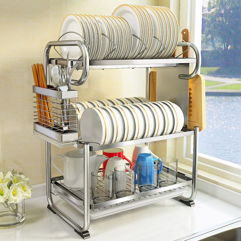 Shuai Shi 304 Stainless Steel Dish Rack Drain Basket Kitchen Three Layer Wall Hanging Plate Tableware Storage