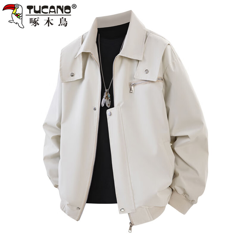 Woodpecker (TUCANO) Jacket Men's Jacket Men's Autumn and Winter Outdoor Lapel American Retro Loose Trendy Workwear Men's Black XL