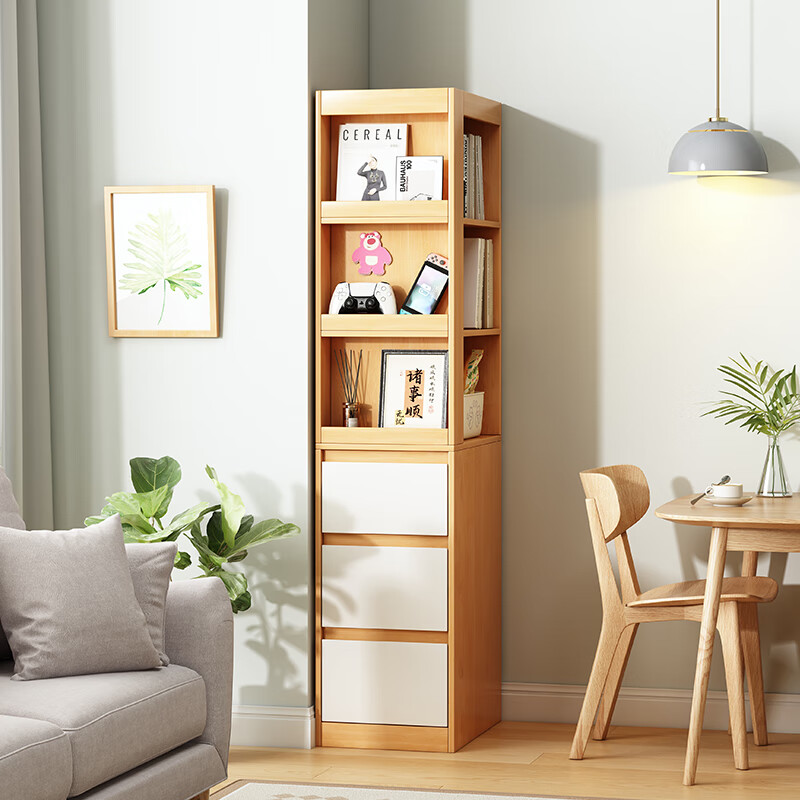 Gujia Home Corner Bookcase Storage Cabinet Integrated Wall Crack Corner Cabinet Bookshelf Storage Rack Corner Cabinet Corner Cabinet Side Cabinet Installation Included Walnut Color 40*50*160