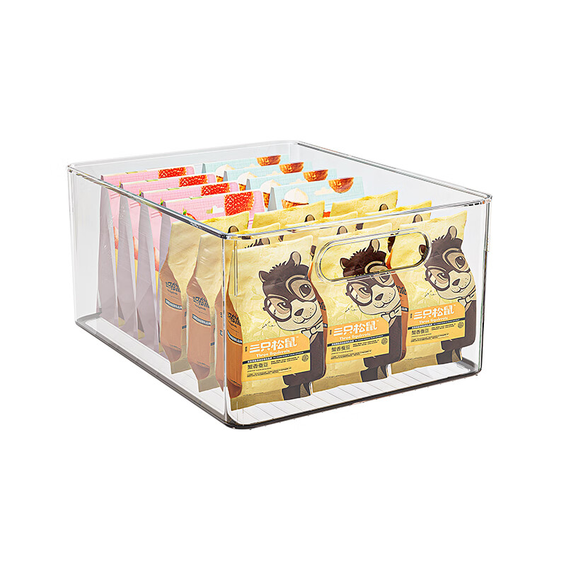 Yuetu cabinet storage box organizes miscellaneous snacks, narrow and long storage basket, desktop transparent acrylic rectangular storage box, extra-large transparent storage box/with handle, damage compensation guaranteed, 4 pieces