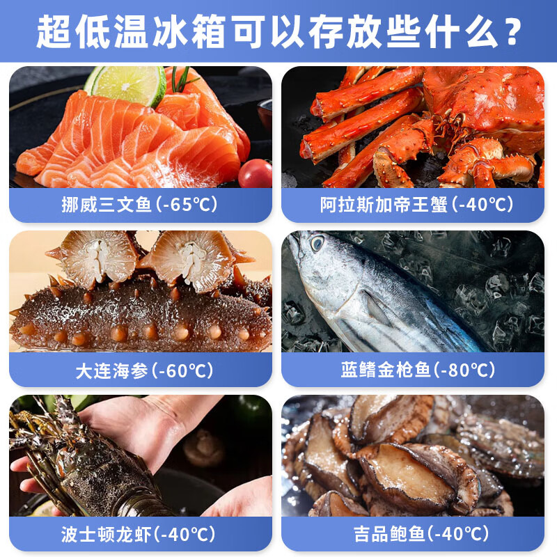 Zhongke Siren ultra-low temperature freezer -60 degrees Frozen tuna and seafood Large capacity household storage horizontal refrigerator-40-80 cell level cryogenic high-end food storage box 705L (three options available) -45 degrees (-15 degrees to -45 degrees adjustable)