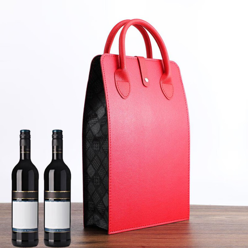 Molin red wine packaging bag box gift box gift portable handbag empty box 2 pieces universal customizable logo brown flower double soft handle