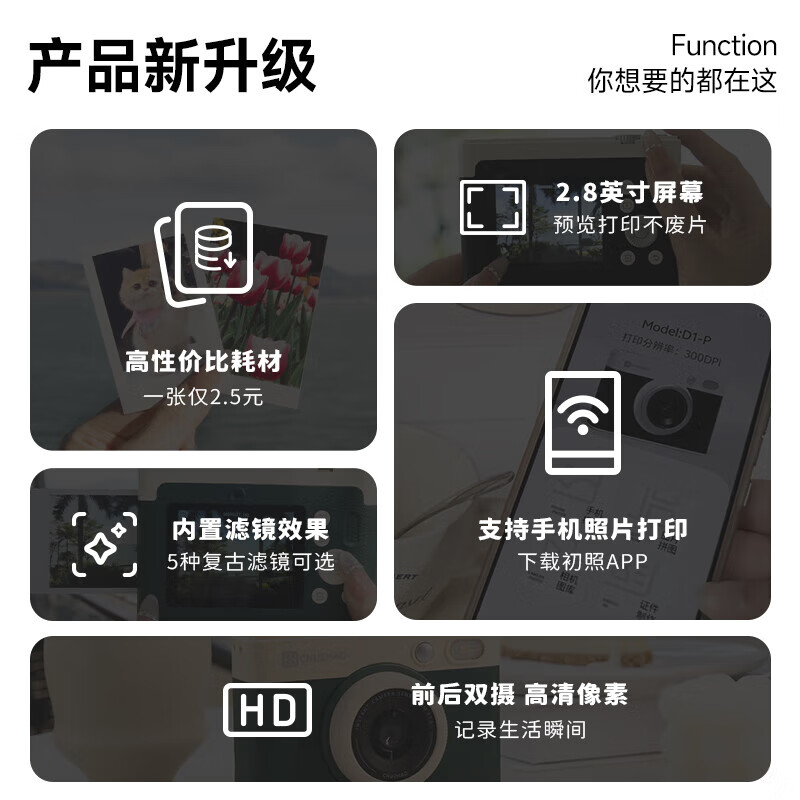 Black Cat Diary D1 First Photo Polaroid Color Print Camera Girls Cute Mini Film Straight Out Color Photos Student Girls Birthday Gift High Definition Retro Photo Paper WYSIWYG Literary Black Camera Brand Standard Package + 30 Photo Papers