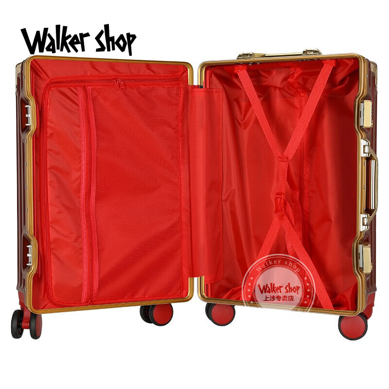 Walker Shop Wedding Luggage Bridal Dowry Box Dowry Trolley Box Wedding Password Aluminum Frame Suitcase Women's Red Leather Box Red 22 inches
