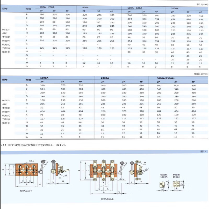 Yue Changsheng double-throw three-four-pole knife switch HS13BX-400/31 600/31 open isolation switch knife HS13BX-400/313P/400A
