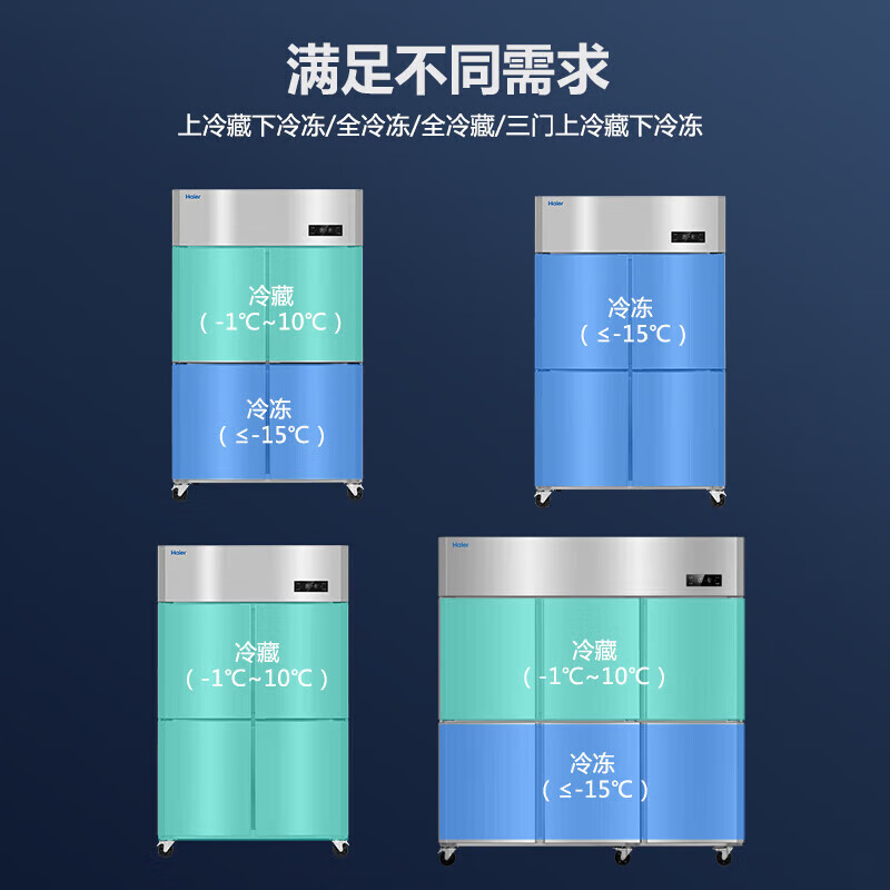 Haier Freezer Commercial Four-Door Refrigerator Six-Door Kitchen Cabinet Vertical Pork and Mutton Freezer Quick Freezer Stainless Steel Refrigerator Vegetable and Fruit Fresh Freezer 1050L Four Door Full Freezer Copper Tube Refrigeration
