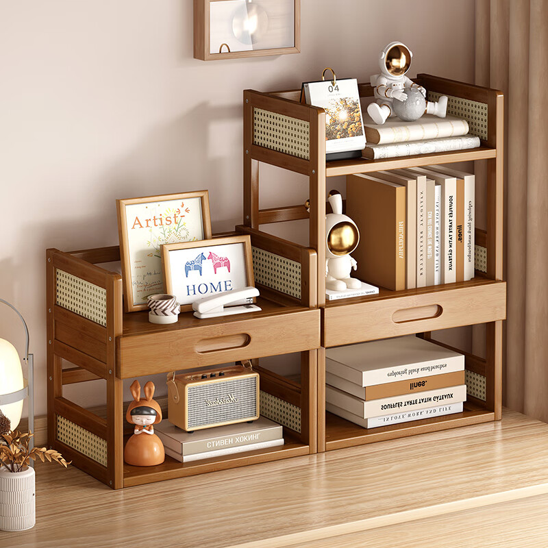 Jungle Storage Rack Desktop Bookshelf Office Computer Desktop Storage Rack Simple Multi-Layer Organizing Rack Home Floor-standing Storage Rack Brown丨2 layers 40cm Bold and Reinforced
