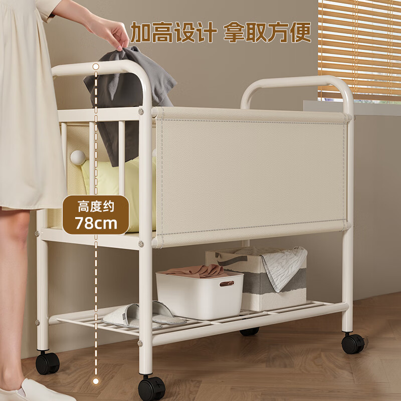 Wooden bottle dirty clothes basket trolley storage rack bedroom bedside clothes storage rack multi-functional sandwich snack storage rack dirty clothes basket trolley white 40cm
