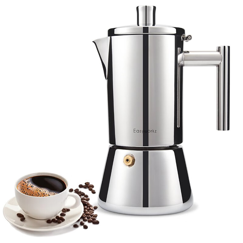 Easyworkz Moka Pot Italian Household 304 Stainless Steel Hand-brewed Coffee Pot Set Induction Stove Heated Espresso Coffee Maker Half Black Model 500ml (Filter Paper Comes with Electric Stove)