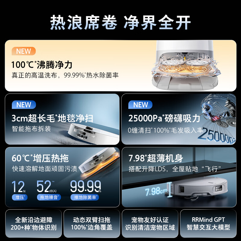 Roborock sweeping robot integrated sweeping and mopping P20 Ultra Plus automatic water supply and drainage version hot water washing mop floor mopping floor scrubber vacuum cleaner A2250RR