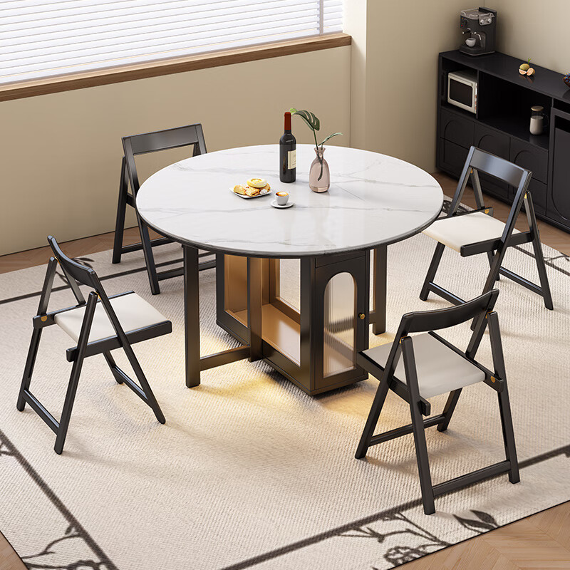 Senneng all-solid wood folding dining table and chair combination mid-century style small apartment retractable home dining side cabinet integrated dining round table 1.2 meters all solid wood folding round table