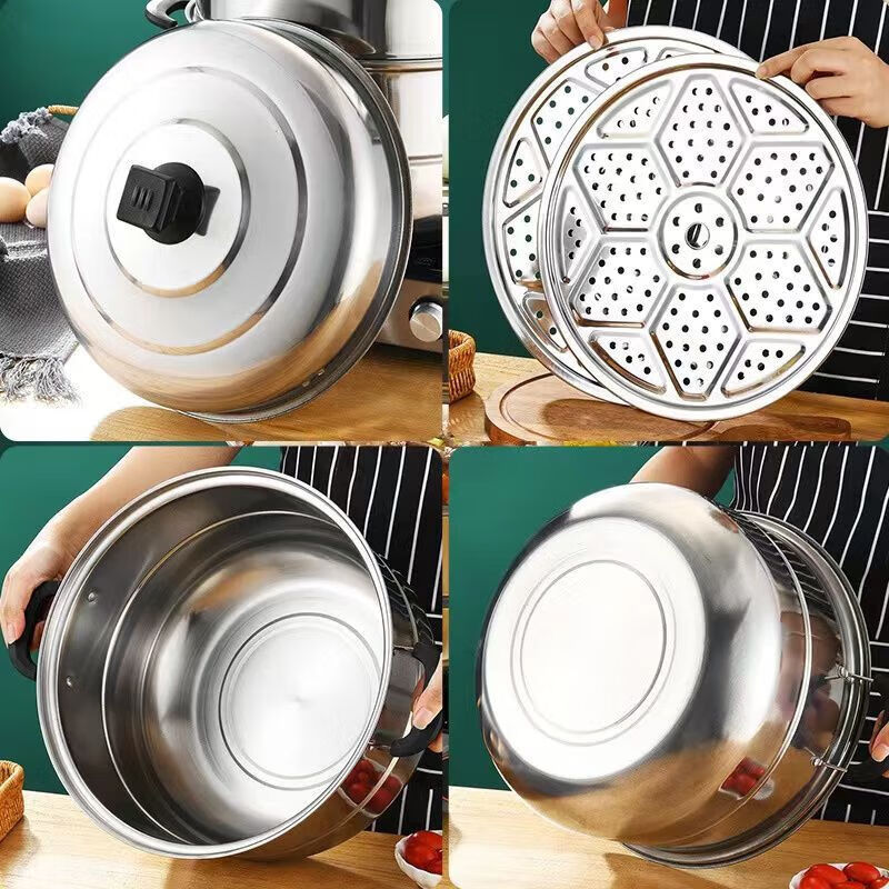 Big brand same style stainless steel thickened steamer multi-layer household steamer induction cooker gas stove universal 30cm thickened double-layer steamer (for 3-4 people)
